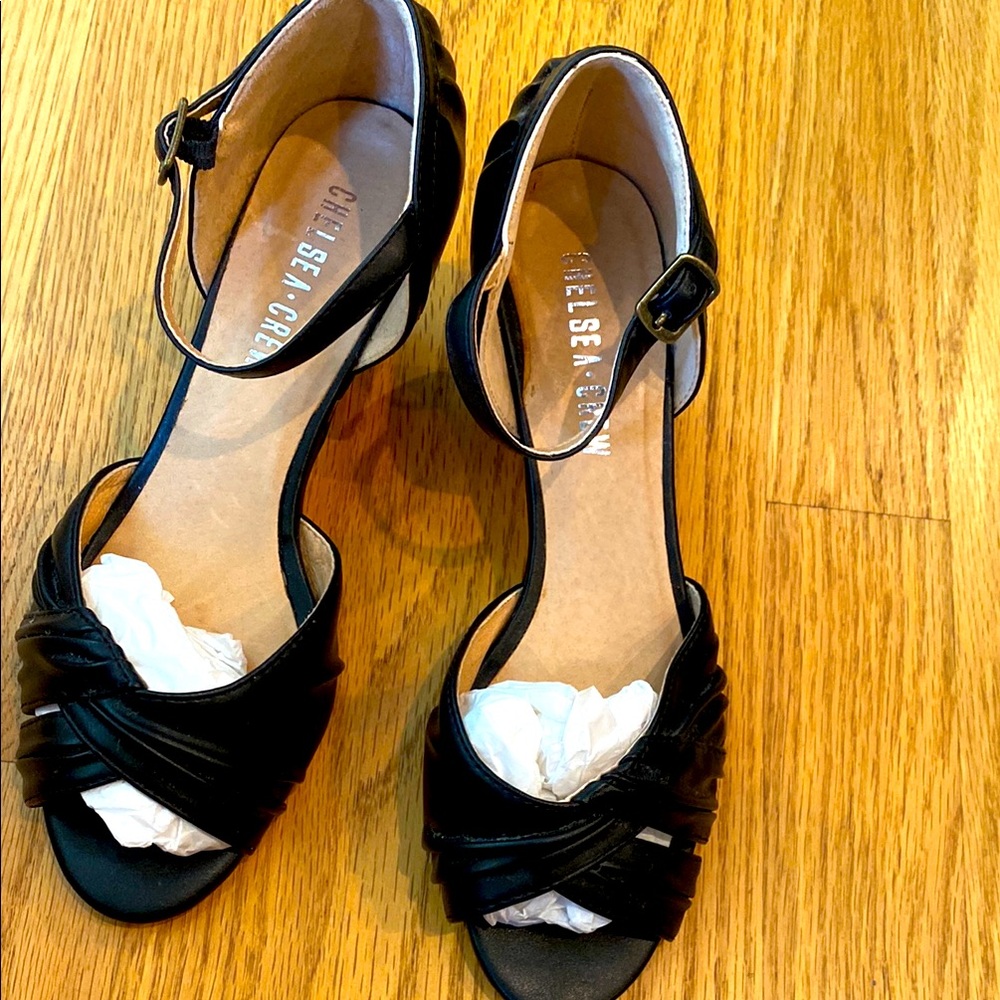 chelsea crew Black Twisted Open-Toe Ankle-Strap Sandals